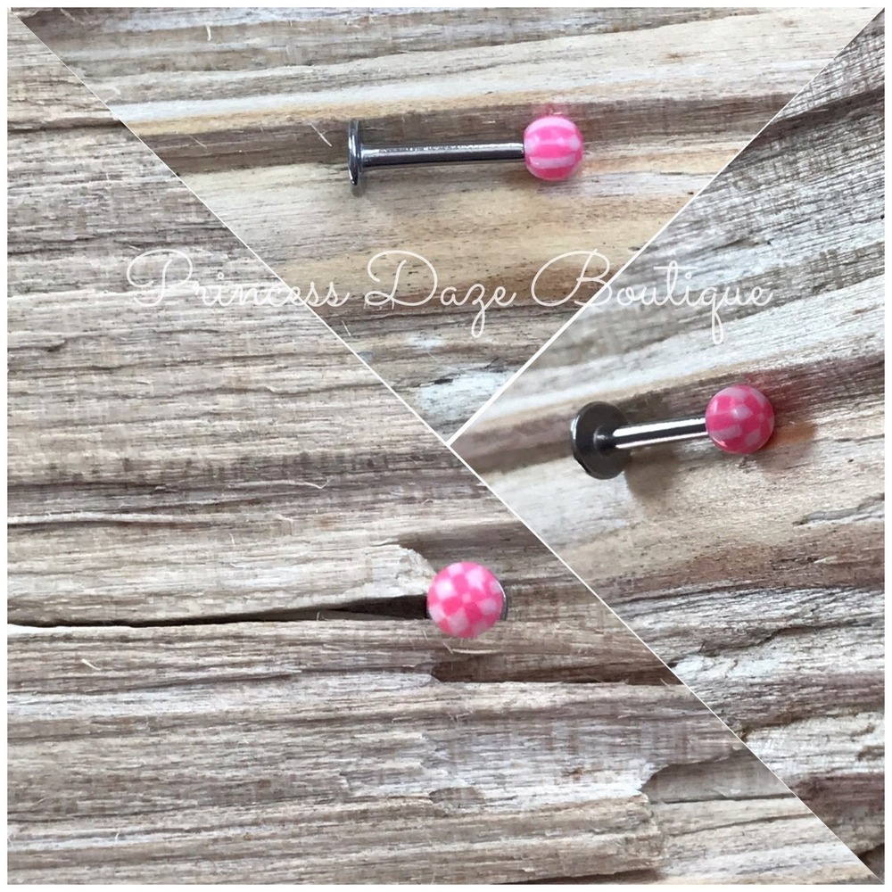 Pink White Checkered Ball Labret Lip Monroe Tragus Earring Stud